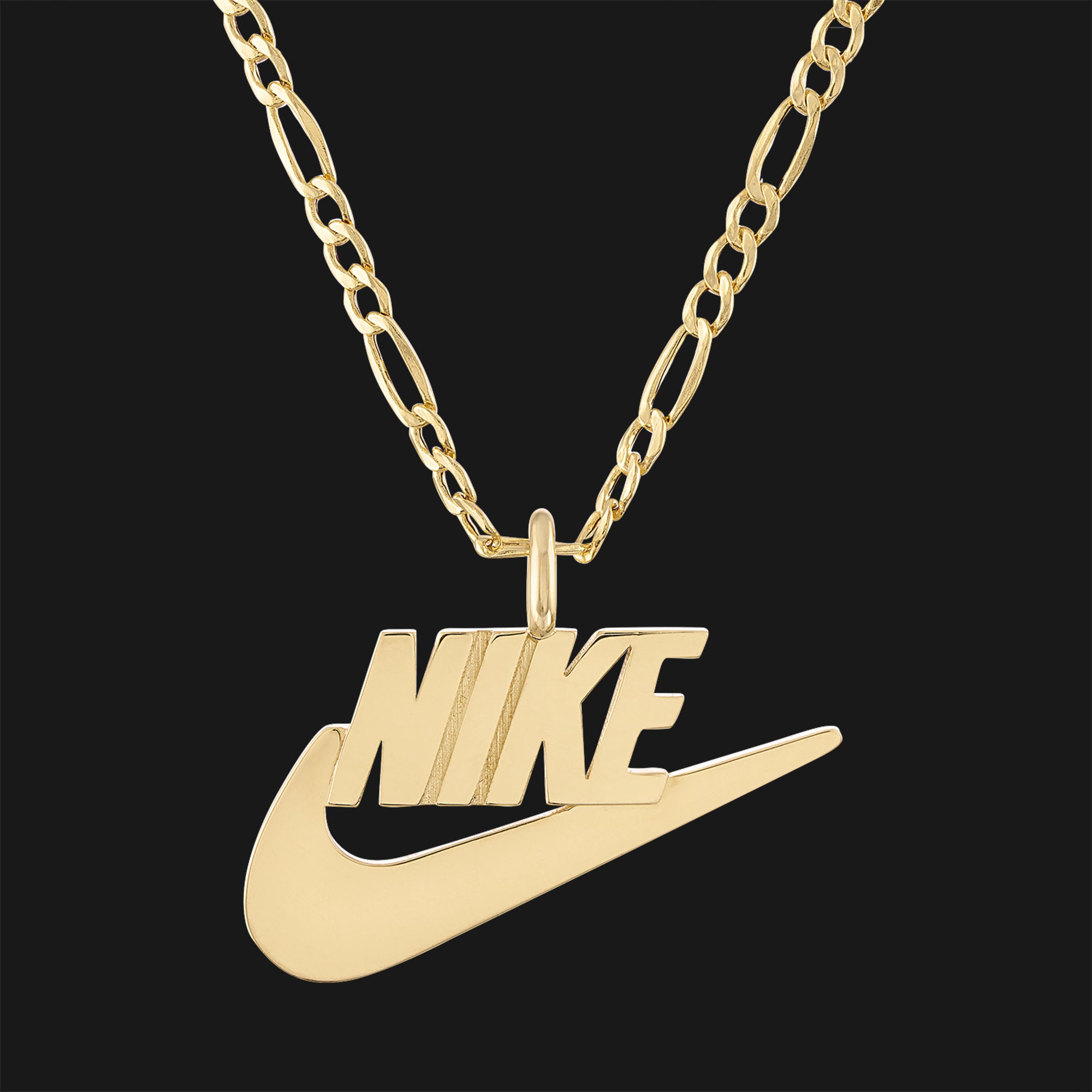Nike Swoosh Logo Pendant with 18 Figaro Chain in 14k Yellow